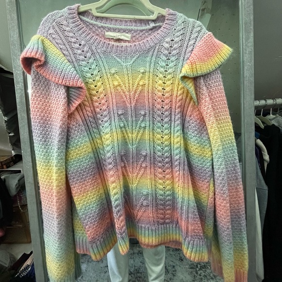 LOFT Sweaters - Loft Ruffle Shoulder Rainbow Sweater
